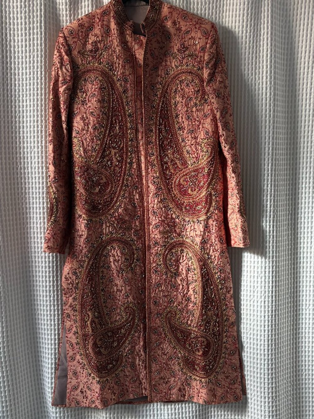 Stunning sherwani embroidered beaded paisley men's coat mandarin collar size 36